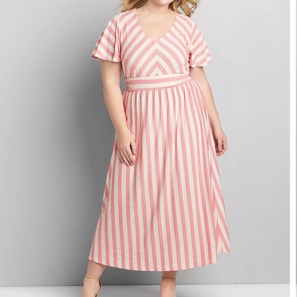 Lane Brant Short-Sleeve Chevron Stripe Maxi Dress - 14/16